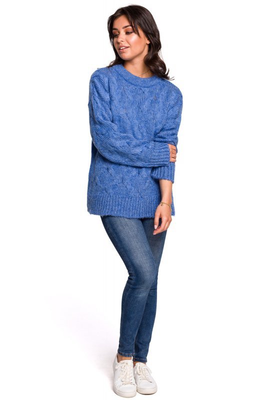 Be Knit BK038 Sweter ze splotem typu warkocz - niebieski