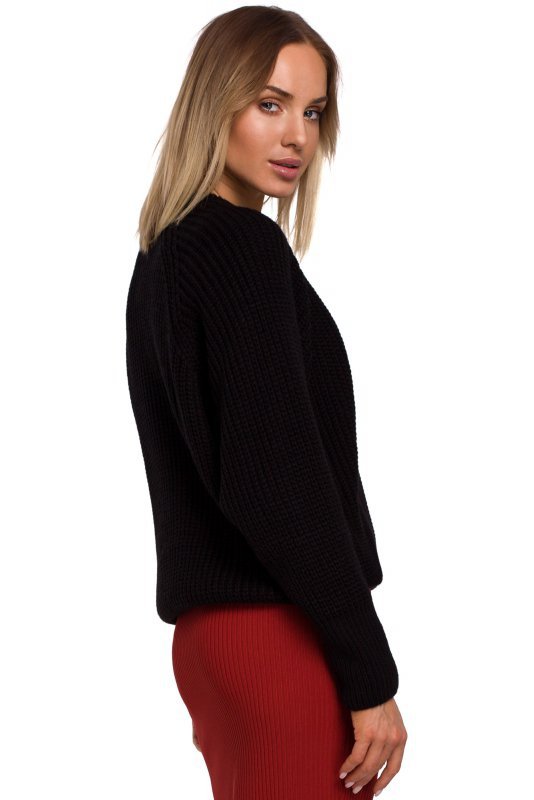 Moe M537 Sweter prążek pod szyję - czarny
