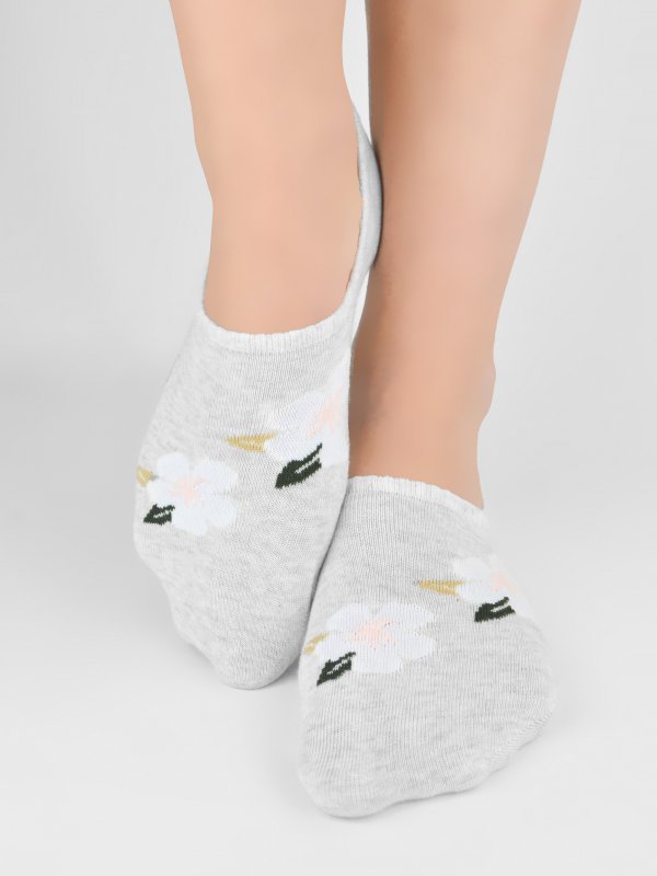 NOVITI STOPKI DAMSKIE ST099 BAWEŁNA KWIATY SILIKON