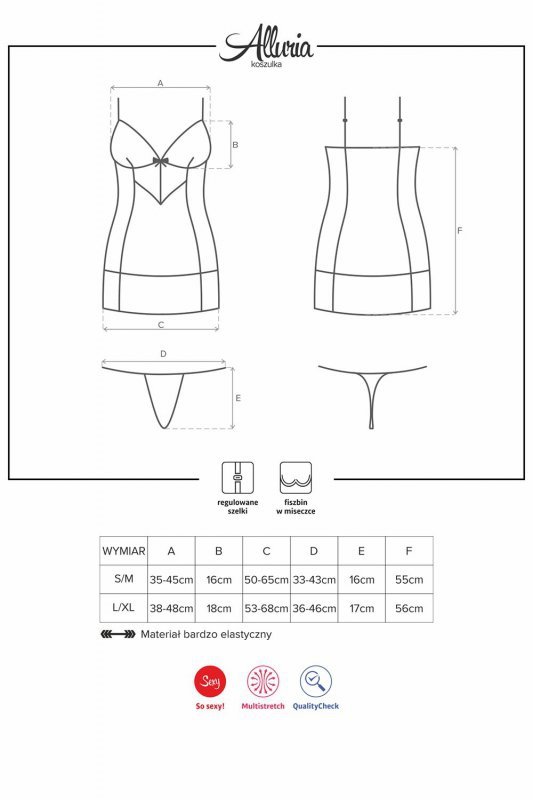 Obsessive Alluria chemise bielizna nocna komplet koszulka + stringi