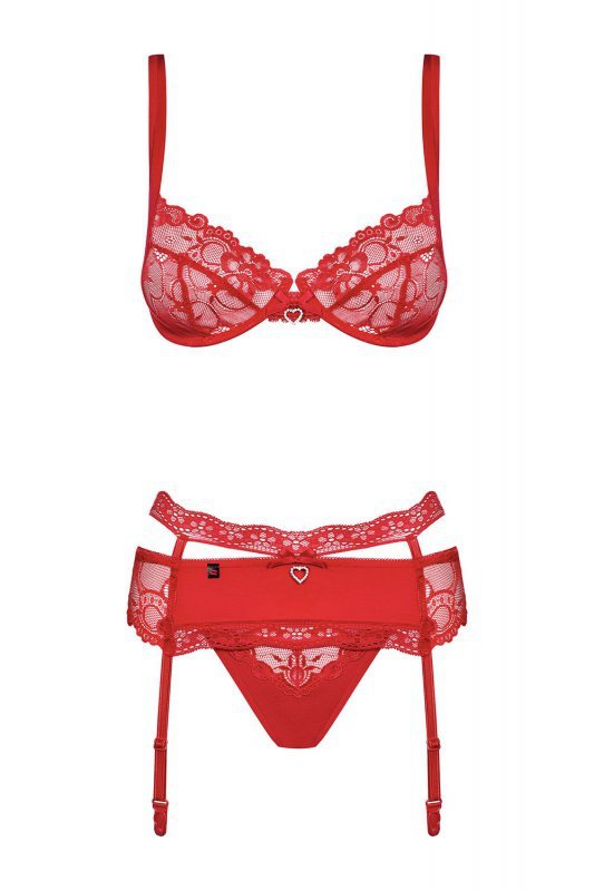 Obsessive Heartina set bielizna nocna komplet biustonosz + stringi + pas do pończoch