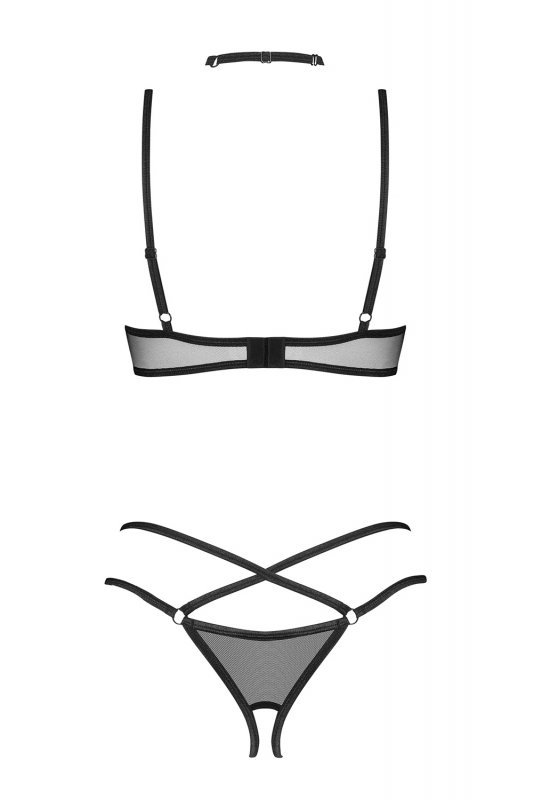 Obsessive Donarella 3-pcs set bielizna nocna komplet półbiustonosz + stringi otwarte