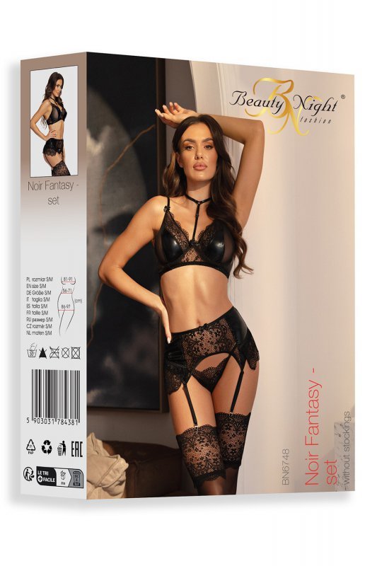 Beauty Night Noir Fantasy set BN6748 bielizna nocna komplet biustonosz + stringi + pas do pończoch