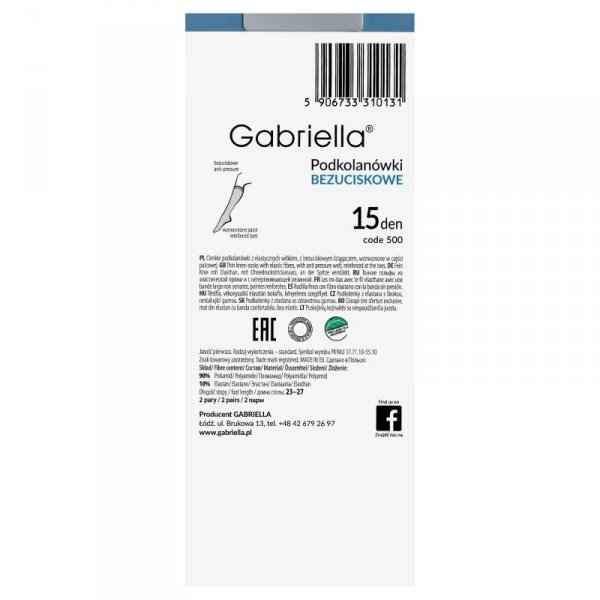 Gabriella Podkolanówki bezuciskowe lycra 500 15 den caramel