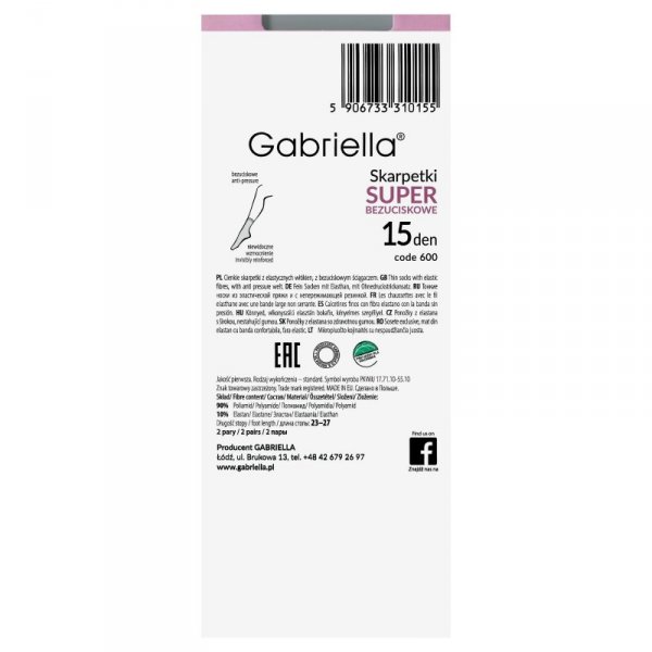 Gabriella Skarpetki Super bezuciskowe 600 15 den ecru