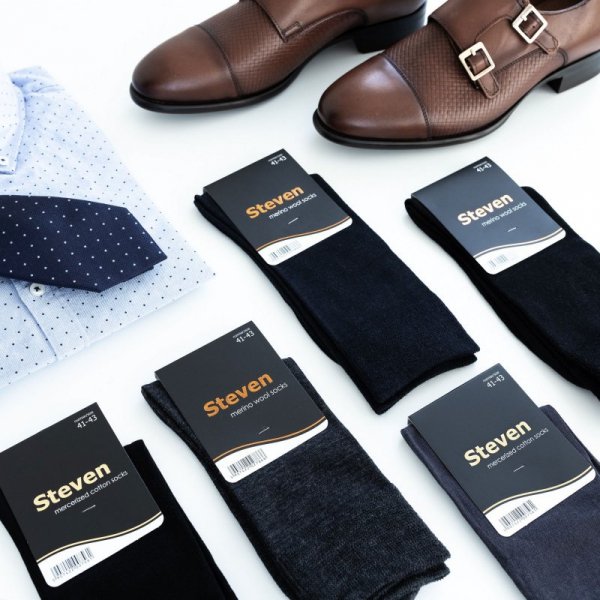 Steven Skarpety garniturowe merino wool 130 melanż czarne