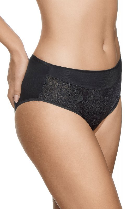 Selene MARA 3138 Figi z wysokim stanem i koronkowym przodem, negro-czarne