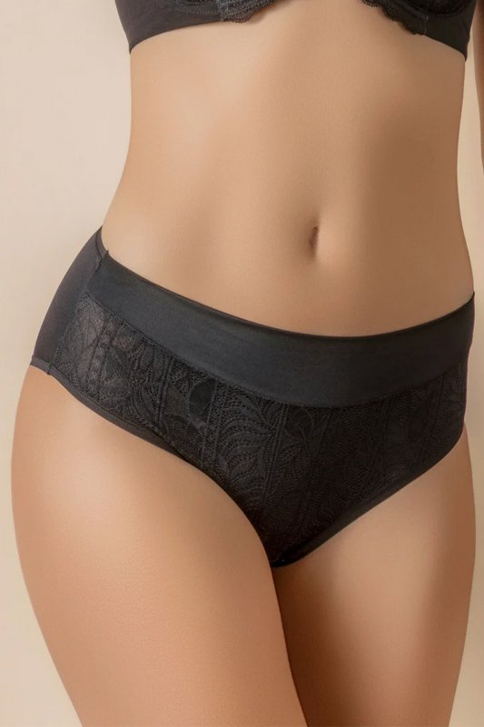 Selene MARA 3138 Figi z wysokim stanem i koronkowym przodem, negro-czarne