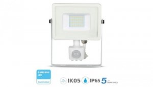 NAŚWIETLACZ LED 20W 4000K +CZUJNIK BIA ŁY V-TAC VT-20-S