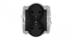 ICON Mechanizm gniazda podwójnego do ramki z uziemieniem 2x(2P+Z) (przesłony torów prądowych) czarny mat 12IGPR-2zp