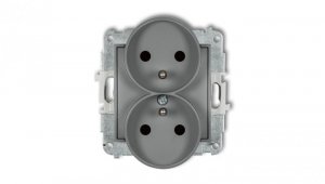 ICON Mechanizm gniazda podwójnego do ramki z uziemieniem 2x(2P+Z) (przesłony torów prądowych) szary mat 27IGPR-2zp