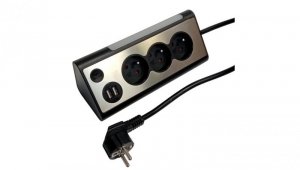 Przedłużacz Power Desk 3gniazda + 2xUSB (2,1A)+Lampka 0,5W, 1,4m, 3x1,5mm OWY, czarny / 34101
