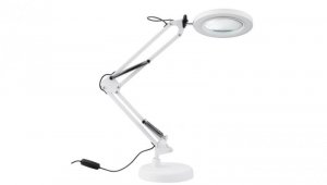 Lampka Biurkowa Kreślarska Stołowa LED 7W CCT USB Ściemnialna LUCA Biała szkło powiększające Lupa Lumiled