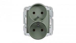 MINI Mechanizm gniazda podwójnego do ramki z uziemieniem 2x(2P+Z) (bez przesłon torów prądowych) szałwiowy 61MGPR-2z