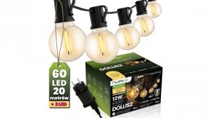 Girlanda Ogrodowa Zewnętrzna Łańcuch Świetlny 20m 60x LED + 2 Żarówki 12W Ciepła 2700K DOLLIS2 LUMILED