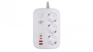 PRZEDŁUŻACZ SIECIOWY ELEKTRYCZNY 3х GNIAZDKA 2х USB 2х TYPE-C 2 METRY LP