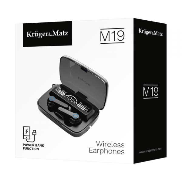 Bezprzewodowe słuchawki douszne z power bankiem Kruger&amp;Matz M19