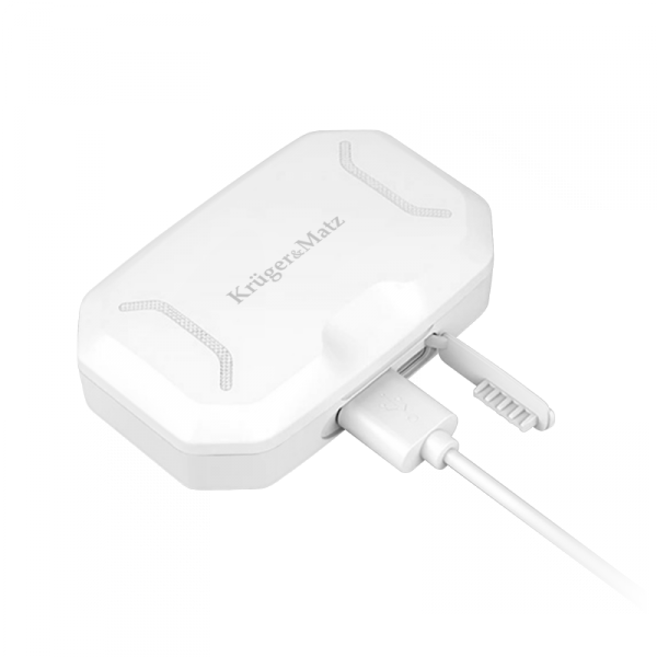 Bezprzewodowe słuchawki douszne z power bankiem Kruger&amp;Matz M6 - kolor biały