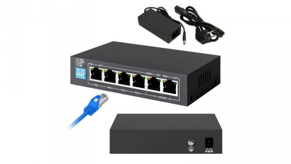 Switch PoE 4x Gigabit PoE/PoE+, 2x RJ45 Uplink Gigabit, 60W Extralink KRIOS