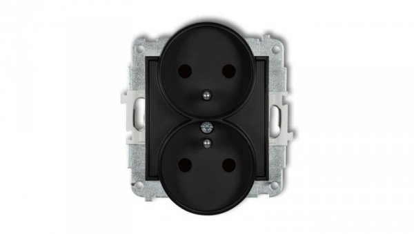 ICON Mechanizm gniazda podwójnego do ramki z uziemieniem 2x(2P+Z) (przesłony torów prądowych) czarny mat 12IGPR-2zp