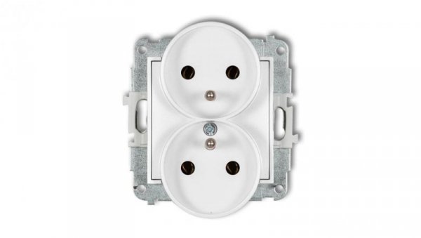 ICON Mechanizm gniazda podwójnego do ramki z uziemieniem 2x(2P+Z) (bez przesłon torów prądowych) biały IGPR-2z