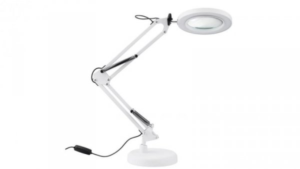 Lampka Biurkowa Kreślarska Stołowa LED 7W CCT USB Ściemnialna LUCA Biała szkło powiększające Lupa Lumiled