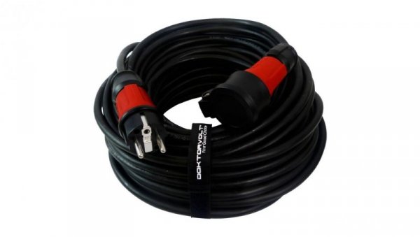 Przedłużacz elektryczny Kabel zasilający budowlany gumowy OnPD 3x1,5mm2 (wtyk / gniazdo z klapką) 16A IP44 czarny 25m Doktorvolt