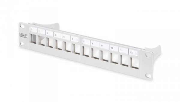 Panel krosowy modularny 10 12x keystone, ekranowany, 1U, szary, prowadnica kabli, pola opisowe DN-91419