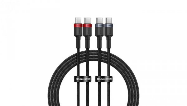 Kabel Baseus Cafule USB-C / USB-C 100W 1 m - czerwono-czarny i czarno-szary (2 szt.)
