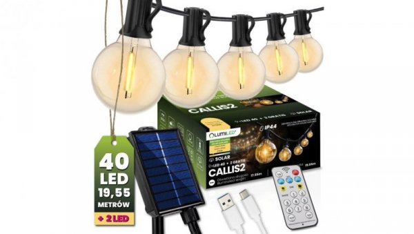 Girlanda Solarna Ogrodowa 40x LED Ozdobne Kuleczki 19,55m 2700K Ciepła + Pilot CALLIS2 LUMILED