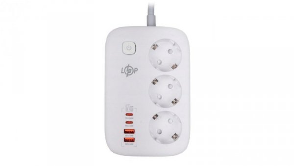 PRZEDŁUŻACZ SIECIOWY ELEKTRYCZNY 3х GNIAZDKA 2х USB 2х TYPE-C 2 METRY LP