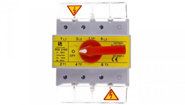 Rozłącznik izolacyjny 3P 160A z pokretłem na rozłączniku RSI-3160W03