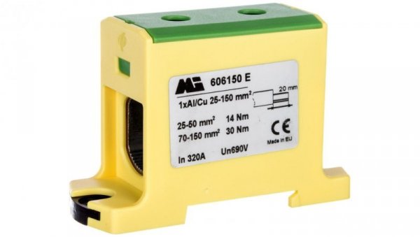 Złączka szynowa 1-torowa 25-150mm2 żółto-zielona EURO OTL 150 1xAl/Cu 606150 E
