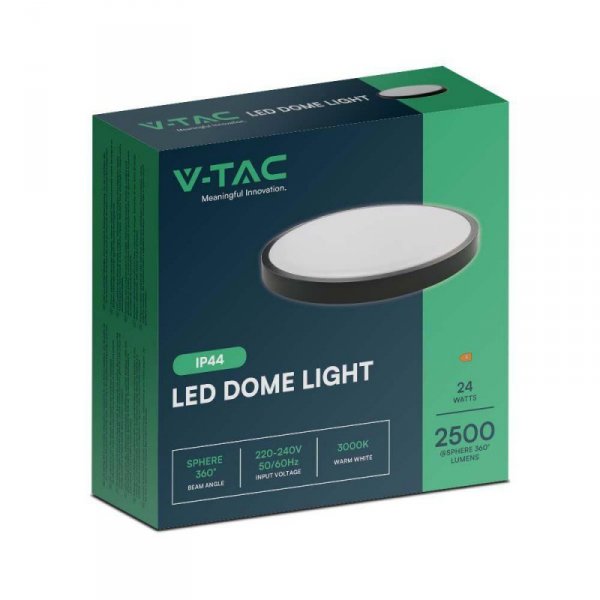 Plafon V-TAC 24W LED Okrągły 30cm Natynkowy IP44 Czarny VT-8624B 3000K 2500lm