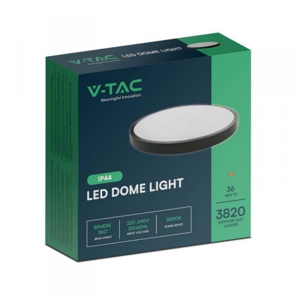 Plafon V-TAC 36W LED Okrągły 42cm Natynkowy IP44 Czarny VT-8630B 3000K 3820lm