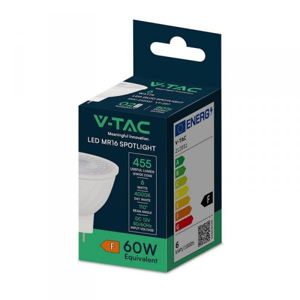 Żarówka LED V-TAC 6W GU5.3 MR16 12V 38st VT-257 3000K 445lm