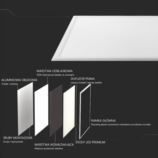 Panel LED V-TAC 36W 620x620 mm UGR PMMA VT-6069-6 4000K 3100lm