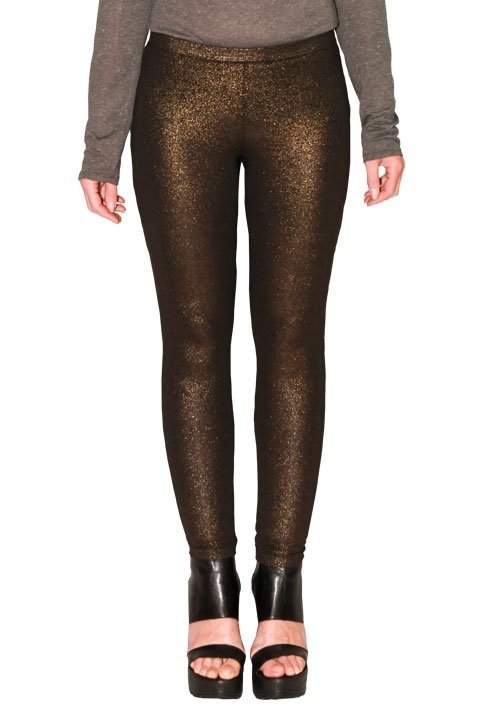 METALIC GOLD długie legginsy w kolorze czarnym ze złotym połyskiem