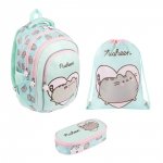 ZESTAW PLECAK 3 KOMOROWY PIÓRNIK WOREK NA OBUWIE PUSHEEN MINT