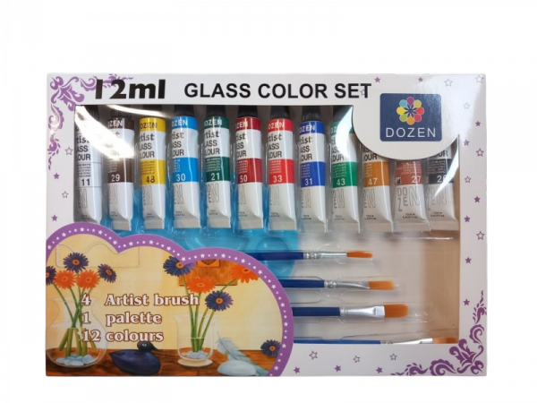 FARBY DO SZKŁA 12 KOLORÓW + PĘDZLE 1148