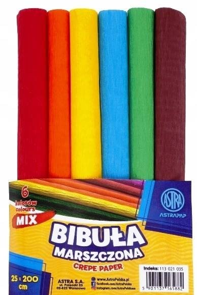 BIBUŁA MARSZCZONA ASTRAPAP 25*200 cm, MIX 6 KOLORÓW