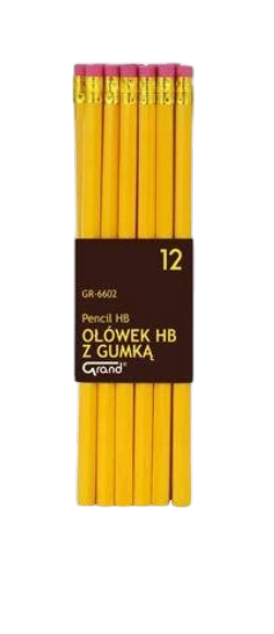 Ołówek z gumką HB GRAND GR-6602 ŻÓŁTY 12 sztuk