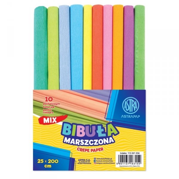 ASTRA BIBUŁA MARSZCZONA KRĘPINA 10 kolorów pastelowych 25x200 cm 3154