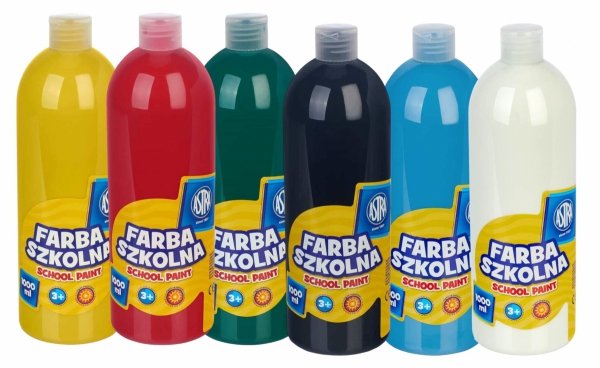 Farba szkolna ŻÓŁTA ASTRA 1000ml 6 KOLORÓW ZESTAW