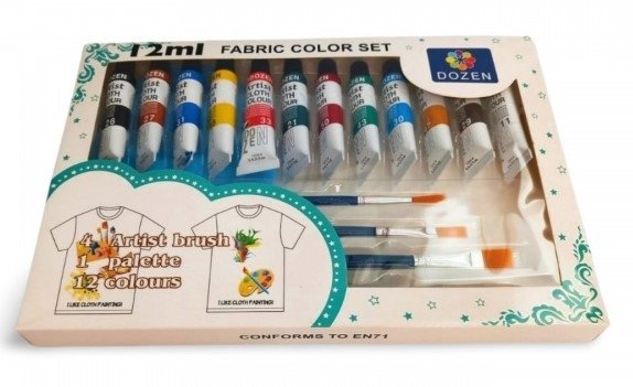 FARBY DO MATERIAŁU TKANIN 12 KOLORÓW + PĘDZLE 1155
