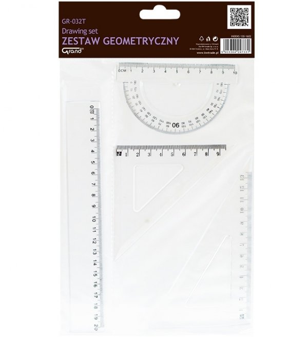 Zestaw geometryczny szkolny 4 elementy 20 cm GRAND