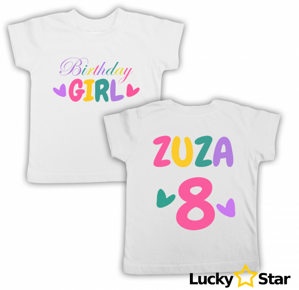 Koszulka na urodziny Birthday GIRL z imieniem i cyfrą Dowolne urodziny