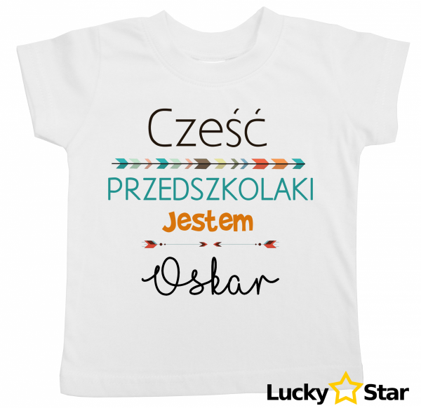 Koszulka dziecięca Cześć przedszkolaki Jestem + wybrane imię