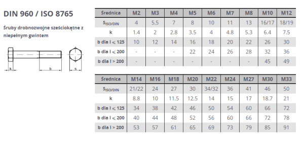 ŚRUBA M 20X1,5X100 DIN 960 KL 10.9 OP.1SZT