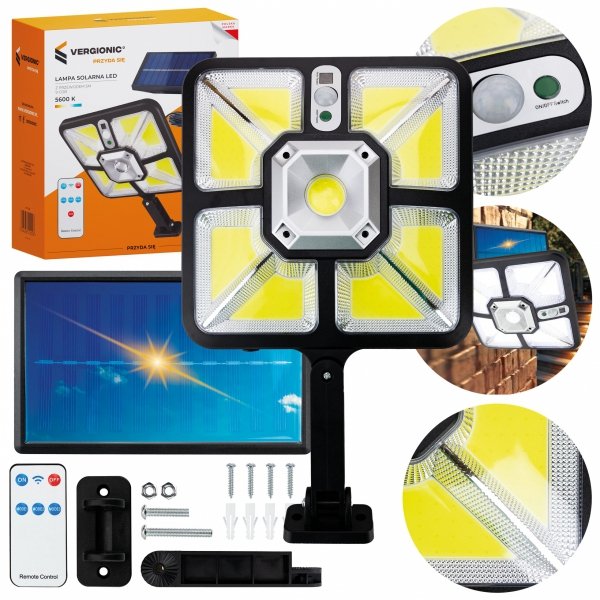 LAMPA ULICZNA SOLARNA + PRZEWÓD 5M + PILOT (7365)